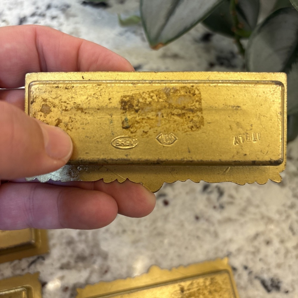 8 VTG Vcr Italy Brass Label Holder Drawer Pull French Provincial Rococo Hardware - Picture 6 of 16
